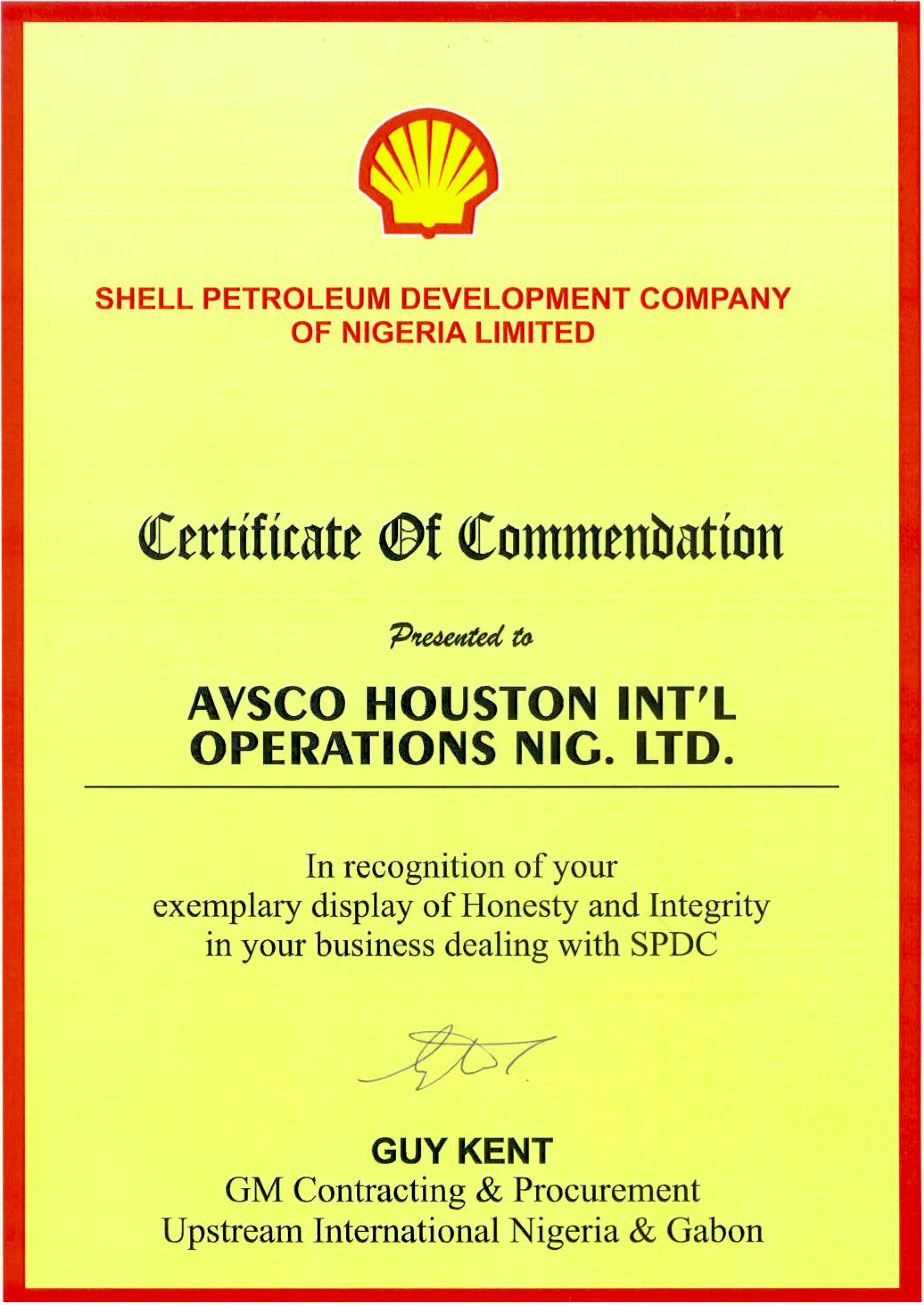 Shell Award presented to AVSCO for supply excellence